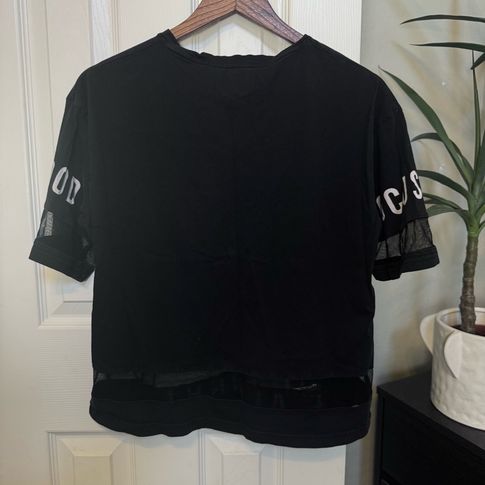 Black Graphic Women's Tee with Mesh Accents - Picture 4 of 10